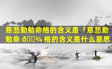 慈悲勤勉命格的含义是「慈悲勤勉命 🌾 格的含义是什么意思」
